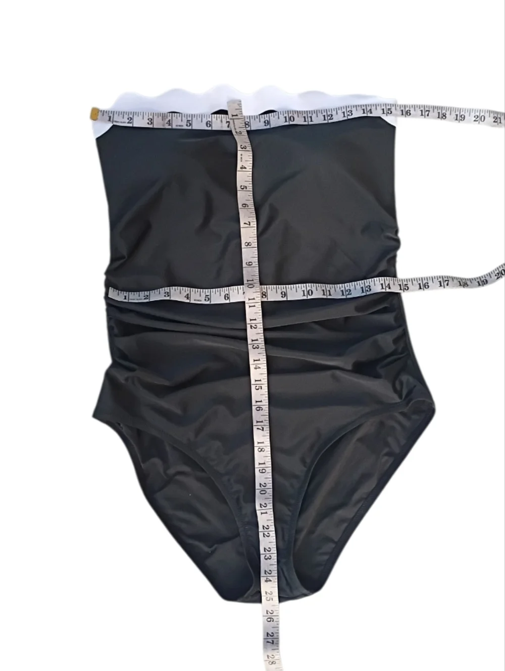 J. Crew 1-Piece Black Swimsuit with White Scallop Trim sz L NEW